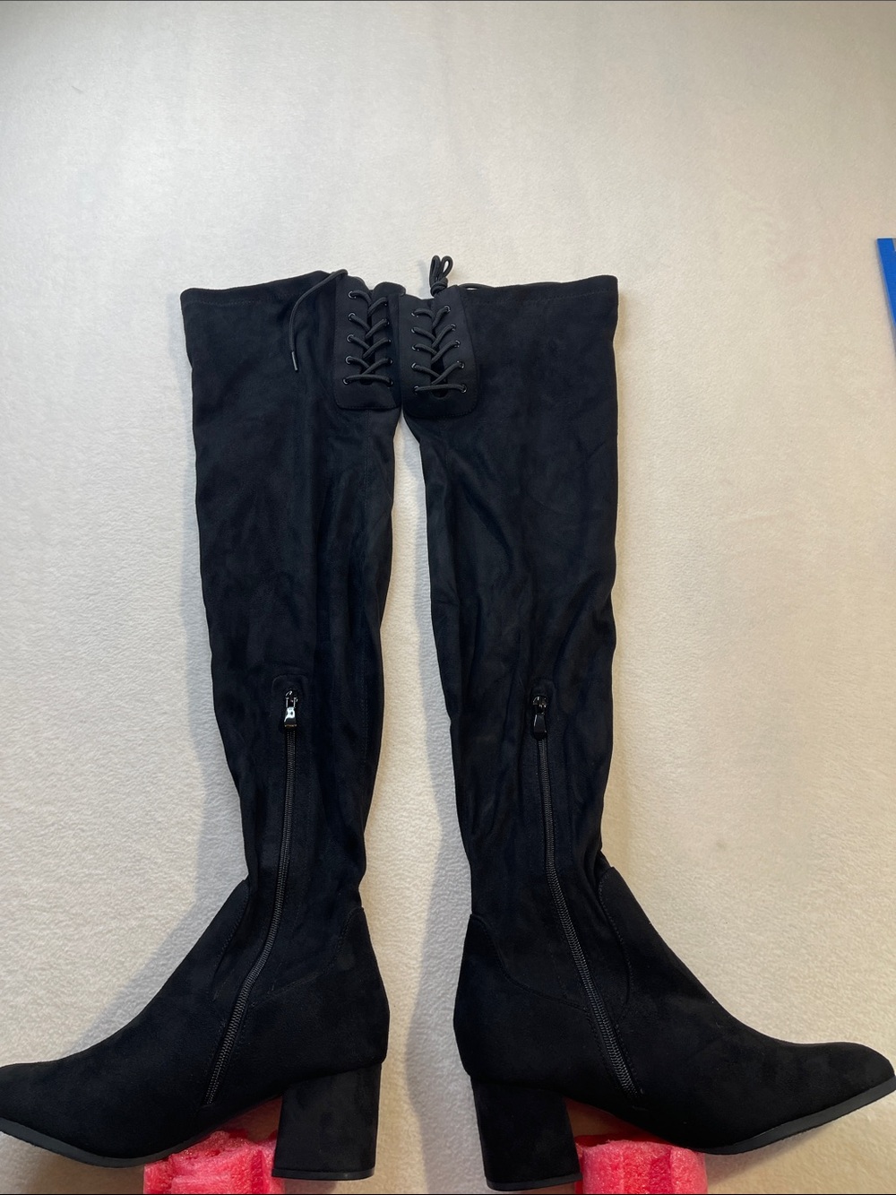 Dream Pairs Black Over-the-Knee Lace-Up Block Heel Boots WOMENS SIZE 11 NWOT